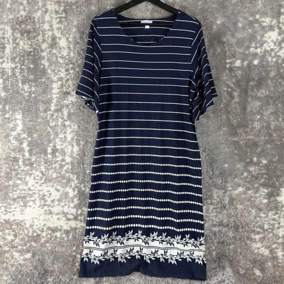 Charter Club Size XL Striped Midi Shift Dress Navy Scoop Neck Short Sleeve - Picture 1 of 9